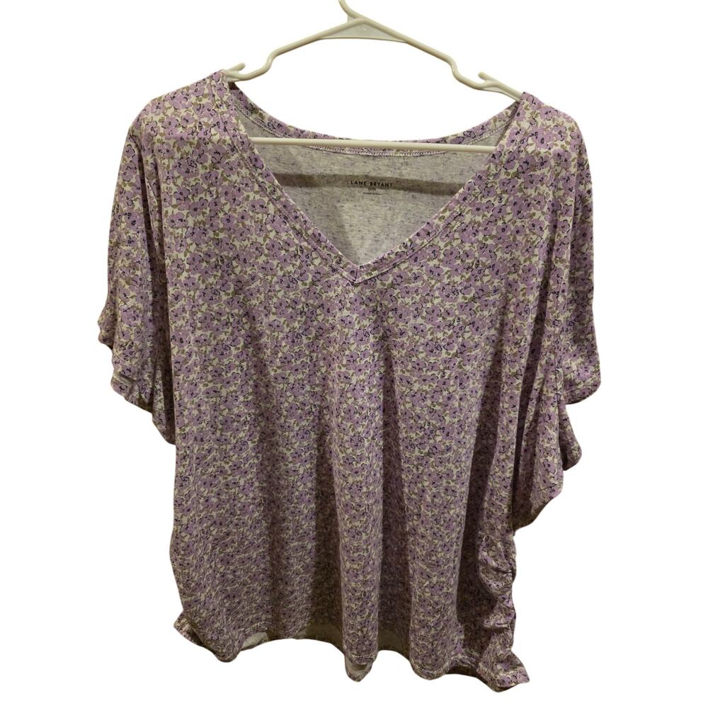 Lane Bryant V Neck Short Sleeve T Shirt 26/28‎ Womens Plus Size White Purple